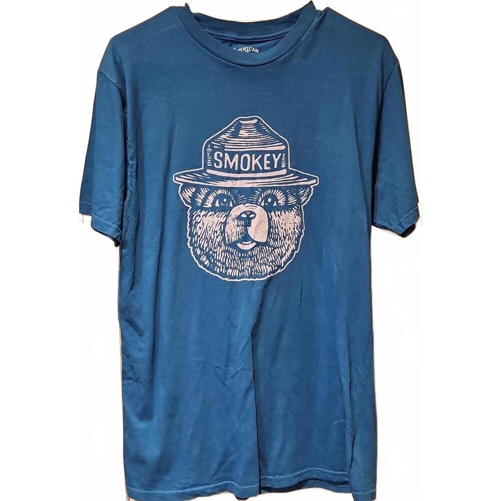 Smokey The Bear American Needle Graphic T-shirt Turquoise Size M